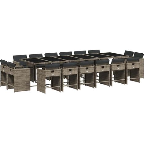 17 Piece Garden Dining Set with Cushions Grey Poly Rattan vidaXL