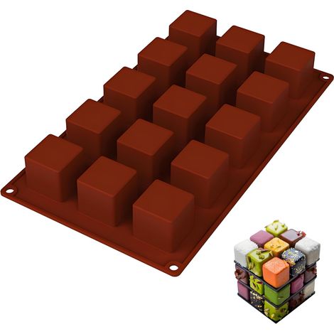 Moule à Tablette de Chocolat Profond, Moule à Chocolat Dubai, DIY Moule à Barre en Silicone, Moules à Pâtisserie Anti-adhésif pour Barres de Céréales, Muffins, Pain au Fromage,15 Cavités Réutilisables (1/5)