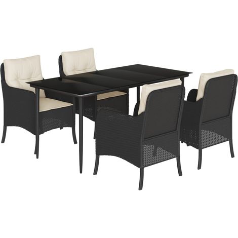 Ensemble à manger de jardin coussins 5pcs Mobilier de jardin Noir Résine tressée (1/5)
