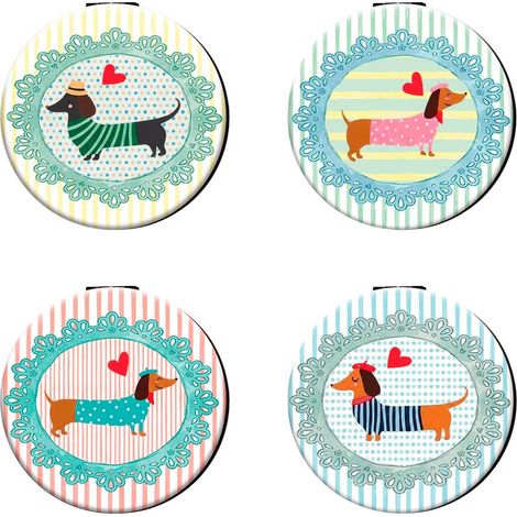 Specchietto da borsa in metallo cane bassotto righe set da 4 (1/5)