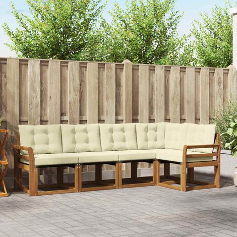 Outdoor-Sofagarnitur mit Kissen 5 pcs Natur und Creme (1/5)