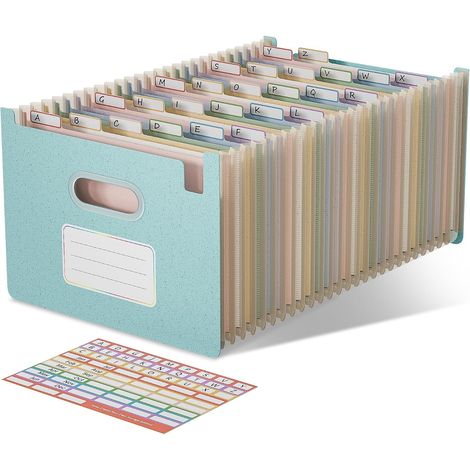 Trieur A4 26 Compartiments, Rangement Papier Administratif, Organiseur de Dossiers Accordéon en Paille de Blé, Classeur Range Document, Sans BPA, Bleu Ciel (1/5)