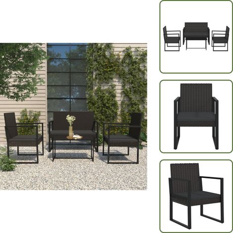 4-tlg. Garten-Lounge-Set mit Kissen Schwarz Poly Rattan - Gartensessel - Loungesessel - Gartenmöbeln - Outdoor Möbel - Balkonmöbel (1/5)