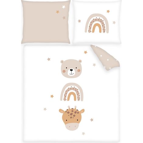 Literie pour Berceau, Taie d’Oreiller 35 x 40 cm, Housse de Couette 80 x 80 cm, 100% Coton/Renforcé, Blanc (1/5)