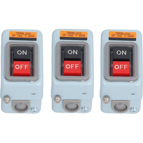 Lot de 10 interrupteurs de moteur triphasés avec plaques conductrices en laiton apparentes et boutons-poussoirs métallisés, adaptés aux équipements d'automatisation. (1/5)