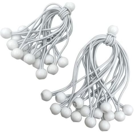 Tendeurs élastiques, tendeurs élastiques, 30 pièces tendeurs de bâche pour crochets élastiques avec boules en plastique, sangles élastiques de tente de bâche, blanc 150 mm et 200 mm