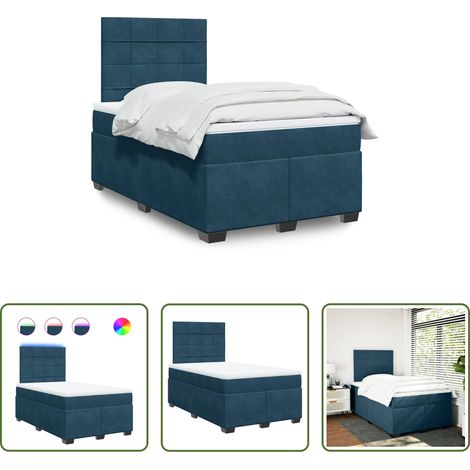 Matelas à ressorts ensachés - Sommier à lattes de lit et matelas bleu 120x190 cm velours (1/5)