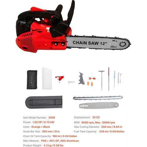 Motosierra, diseño ligero, rendimiento eficiente, color rojo. (1/2)