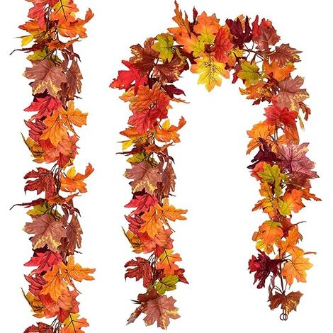 Guirlandes de feuilles d'érable artificielles, 180cm/pièce automne guirlande d'érable automne suspendu vignes de feuilles d'automne pour Thanksgiving Halloween cheminée décoration de Noël (1/5)