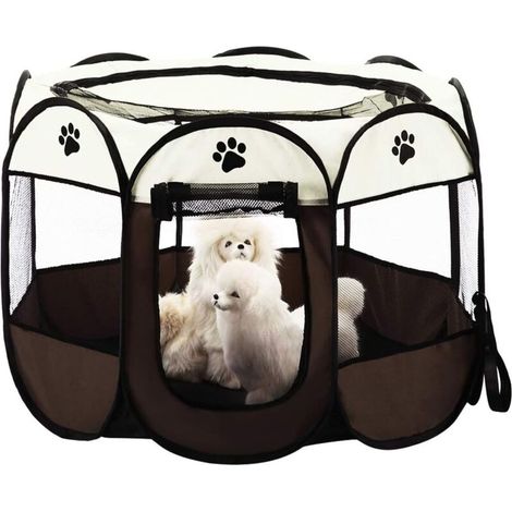 8pcs Foldable Pet Tent Mesh House Portable Collapsible Puppy Playpen Cage Play Fences for Dogs Cats Rabbits Kennel (77cm X 43cm,Brown)