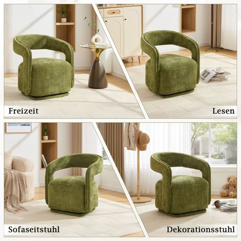 Fauteuil pivotant 360° design baril, lounge moderne pour salon et coin lecture, fauteuil d'accent en chenille texturée, vert (1/5)