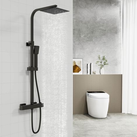 Biubiubath Bathroom Square Thermostatic Mixer Shower Matt Dual Head Rainfall Head Handset (1/5)