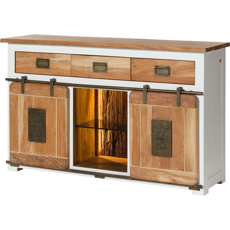 Sideboard Mango / Altholz 150x45x90 weiß lackiert RAILWAY LUX 500 (1/4)