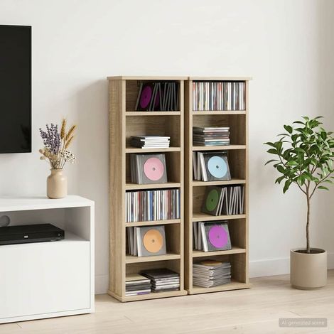 vidaXL CD Cabinet 2 pcs Sonoma Oak 32 x 17 x 92 cm Engineered Wood (1/5)