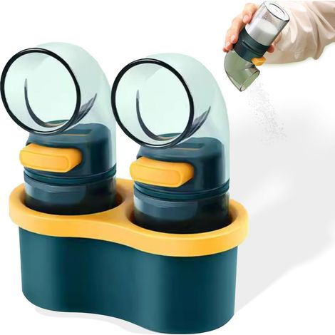 Lot de 2 pots doseurs à sel et épices de 10 ml avec système de pression – Pots à épices de précision à commande manuelle, hermétiques et dotés d'une base de rangement pour la cuisine, la table et la p (1/5)