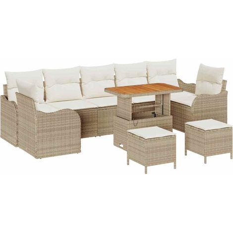 Maison Exclusive - Conjunto de sofás de jardín 10 pcs Beige ratán