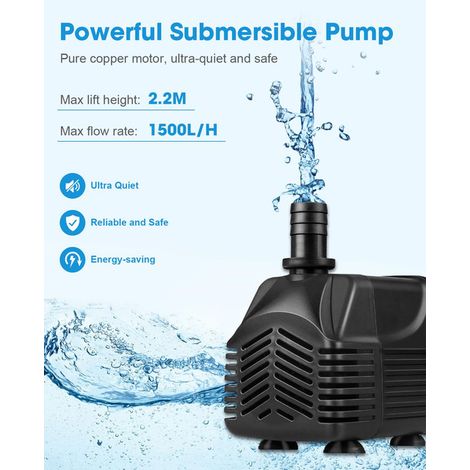 Pompe à Eau Submersible 1500L/H Pompe Aquarium Silencieuse pour Fontaine Étang Hydroponie (1/5)