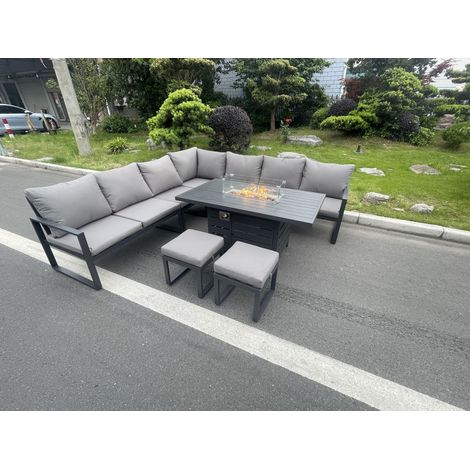 Fimous Aluminum Outdoor Garden Furniture Corner Sofa Gas Fire Pit Dining Table Sets 2 PC Stools Gas Heater Burner Dark Grey 9 Seater (1/5)