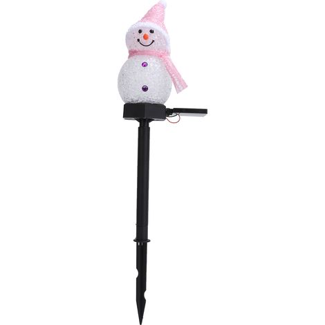 Lampada a LED a forma di pupazzo di neve – Solare – Per giardino/prato – Natalizia – Cartone animato – Luce decorativa per vialetto – Rosa