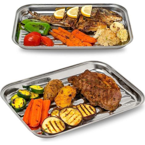Ensemble de 2 paniers à griller - Paniers à griller en acier inoxydable - Plats de cuisson pour légumes et viande au barbecue avec trous (1/4)