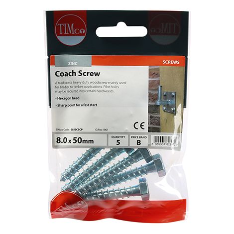 TIMCO Coach Screws Hex Head Silver - 8.0 x 50