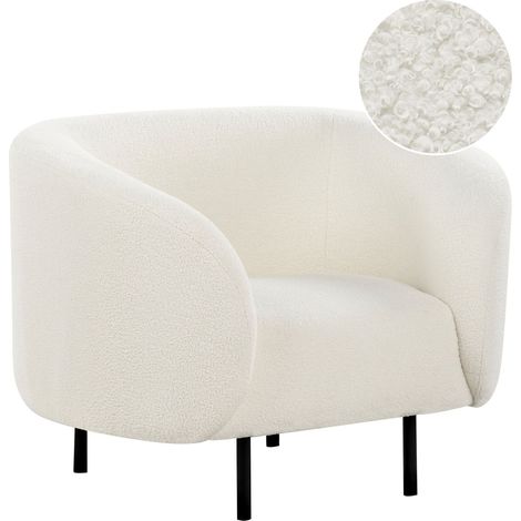 Fauteuil Incurvé Design Art Déco Moderne avec Pieds Noirs en Tissu Bouclé Blanc Loen