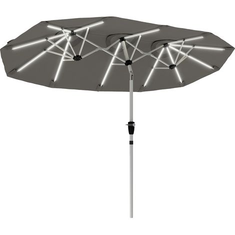 Outsunny 3 m Double-Sided Garden Parasol with Solar Lights, Tilt, Grey (1/5)