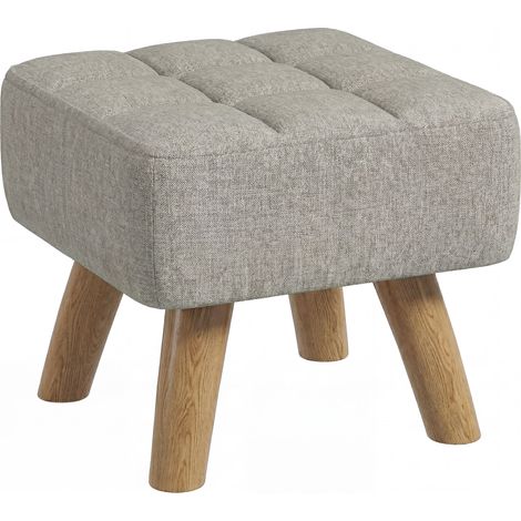 HOMCOM Modern Footstool, Fabric Foot Rest with Rubber Wood Legs, Brown