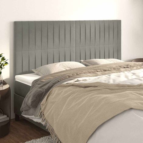 Tête de lit 180 cm en velours gris clair, hauteur réglable, pieds en bois - PANGIVO (1/5)