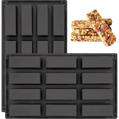 Juego de 2 moldes para barras de cereales, molde rectangular de silicona de 12 cavidades, molde antiadherente para chocolate, ideal para trufas, pan, magdalenas, brownies, pan de maíz, tarta de queso 