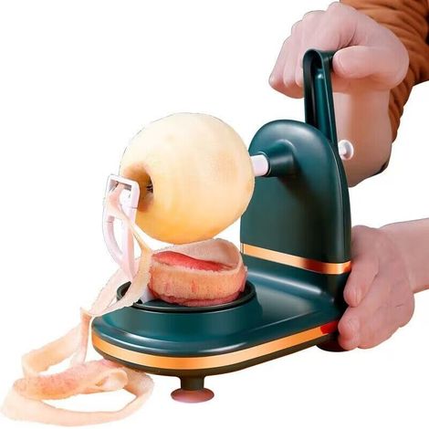 Pelapatate manuale rotante con taglia-mele – adatto per mele, pere, kiwi, pomodori, verdure e frutta. (Verde scuro) (1/5)