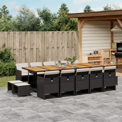 Set comedor de jardín con cojines 15 pzas ratán sintético negro vidaXL