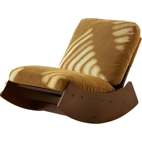 Fauteuil à bascule glisseur en tissu velours côtelé à rayures, structure bois massif, confortable pour salon, chambre ou nursery (1/5)