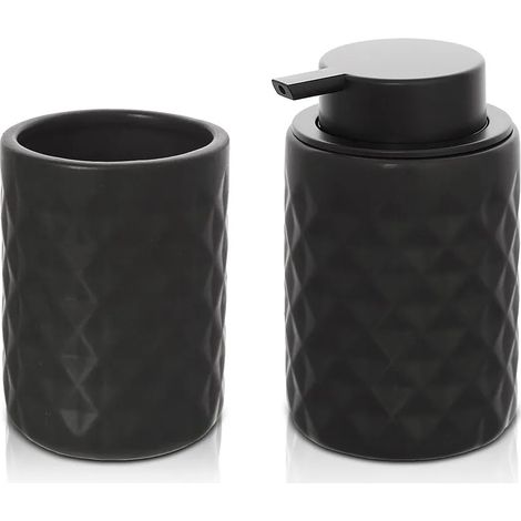 Set accessori bagno nero da appoggio dispenser e portaspazzolini in ceramica Cristal (1/5)