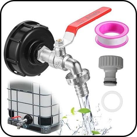 Robinet Cuve 1000l Robinet de Vidange pour Réservoir IBC Adaptateur de Réservoir en Alliage S60x6 Ibc Raccord Accessoire pour Cuve IBC avec Adaptateur pour Robinets de jardin Baril Pluie (1/2") (1/5)