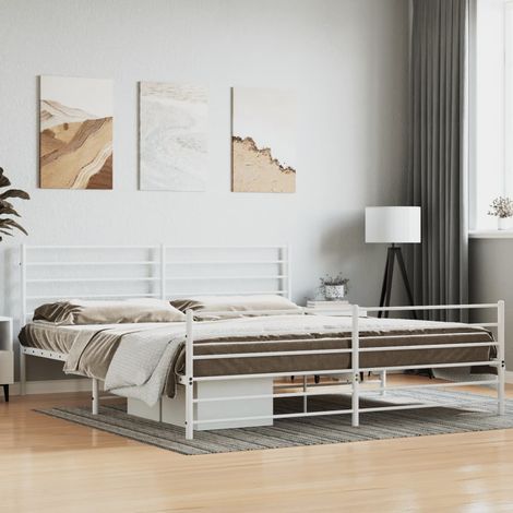vidaXL Cadre de lit métal sans matelas et pied de lit blanc 180x200 cm (1/6)