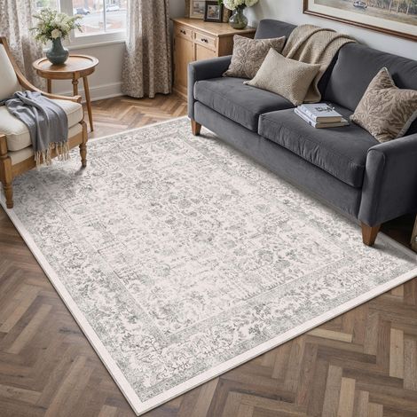 Vintage Tapis Salon 120x180cm Gris Lavable en Machine Rug Chambre Adulte Grand Rugs,Descente de Lit, AntidéRapant Carpet,Interieur Doux Poil Ras,Salle a Manger Carpets,Bureau (1/5)