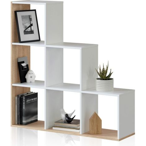 Estantería Librería Taris Escalera Color Blanco y Roble 110x108x28 cm (1/10)