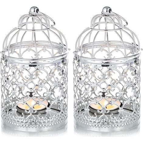 Lanterne décorative en métal en forme de cage à oiseaux, ornée de motifs ajourés, cage à oiseaux en fer, lanterne de Noël (1/3)