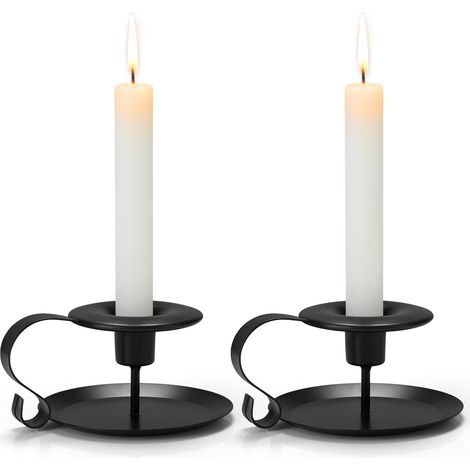 Lot de 2 bougeoirs noirs en fer forgé - Supports de bougies métalliques - Décoratifs pour table, cheminée ou étagère (1/5)