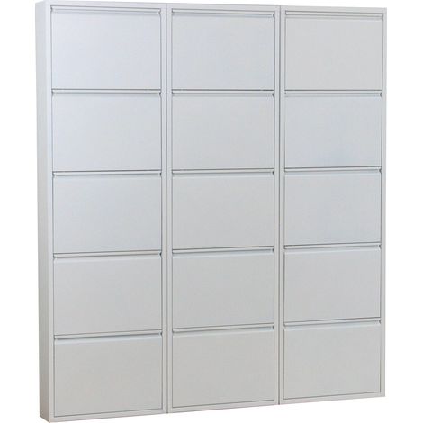 Pisa Schuhschrank mit 15 Klappen/ Türen in Metall weiss. Fertig montiert.