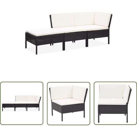 INLIFE Salon de jardin 3 pcs avec coussins Résine tressée Noir (1/5)