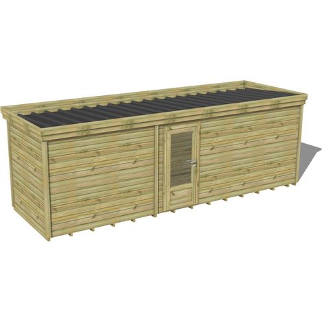 ABRI DE JARDIN bois traité 27mm, 7,4x2,1m, 16m2, Plancher