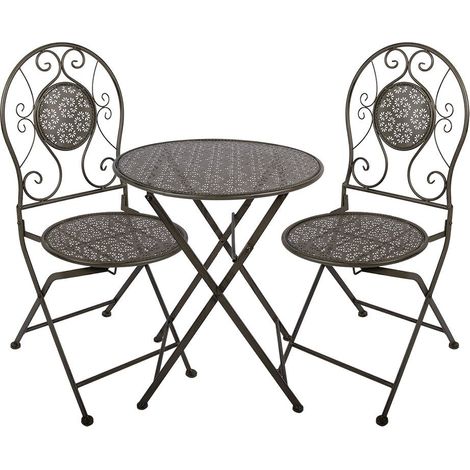 Ensemble Bistrot 3 Pièces Table Ronde Ø 60x71 cm et 2 Chaises 50x40x93 cm Métal Vert - PANGIVO (1/5)
