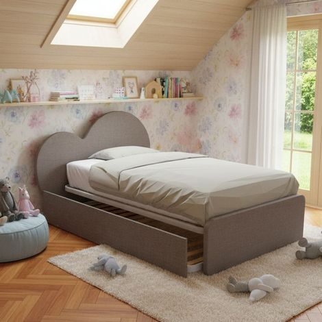 Letto a cuore 1 piazza e mezza con secondo letto estraibile - Perfetto per camerette - Grigio fumo