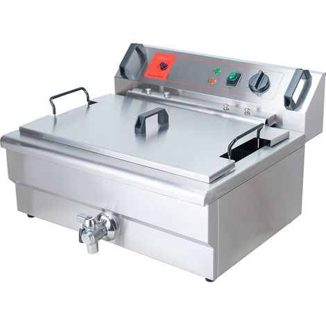 Friteuse électrique commerciale en acier inoxydable 3000W 30L Machine à frire de cuisine de grande capacité avec panier et couvercle système de vidange pour le restaurant et la maison