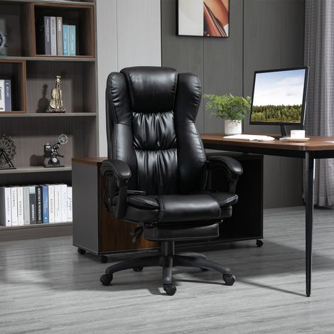 Silla de oficina con función de masaje, altura regulable, respaldo reclinable y mando a distancia con cable, color negro. (1/5)