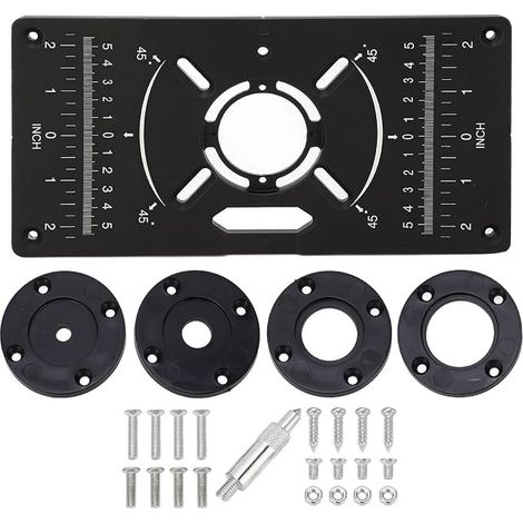 Router Table Insert Plate 120 x 235 mm, Universal Aluminium Alloy Plate with 4 Insert Rings, Router Tray for Carpentry Projects (Black) (1/3)