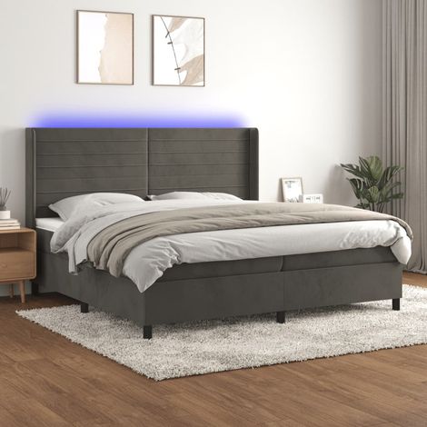 Lit Adulte - Sommier tapissier matelas et LED - Ensemble de lit tapissier - Chambre Intérieur - Gris foncé 200x200 cm Velours DETHB35763 (1/5)