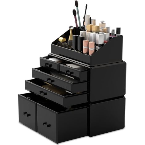 Organisateur Maquillage, Rangement Maquillage avec Tiroir et Compartiments, Boite Rangement Maquillage pour Cosmétiques et Rouges à Lèvres, Clair (1/5)